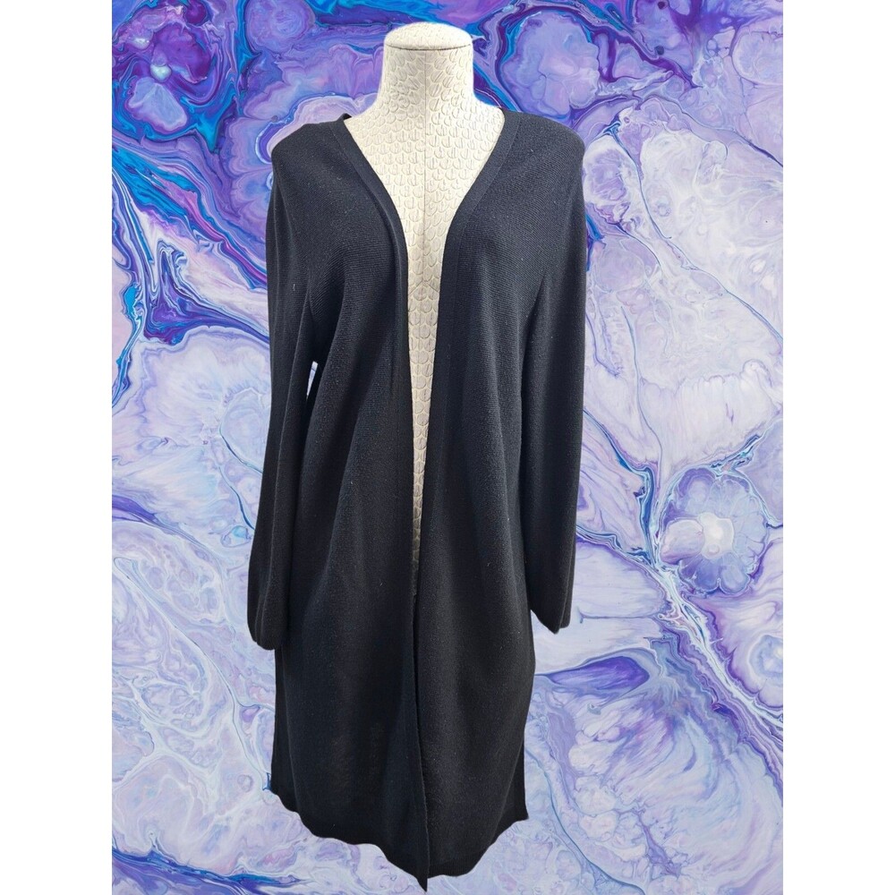 Women's‎ L Talbots Black Duster Lightweight Open Front Cardigan Sweater Knit EUC